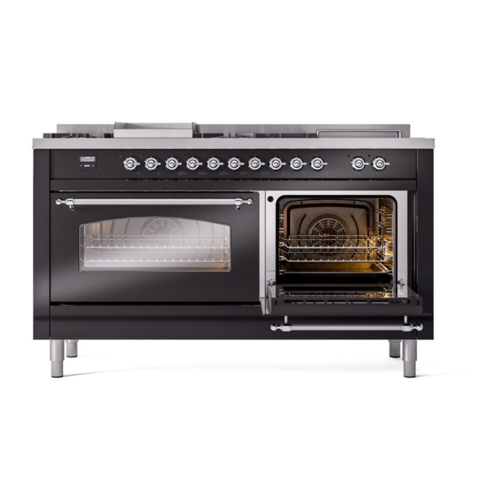 ILVE UP60FSNMPBKC Nostalgie II 60" Dual Fuel Range, side oven door opened