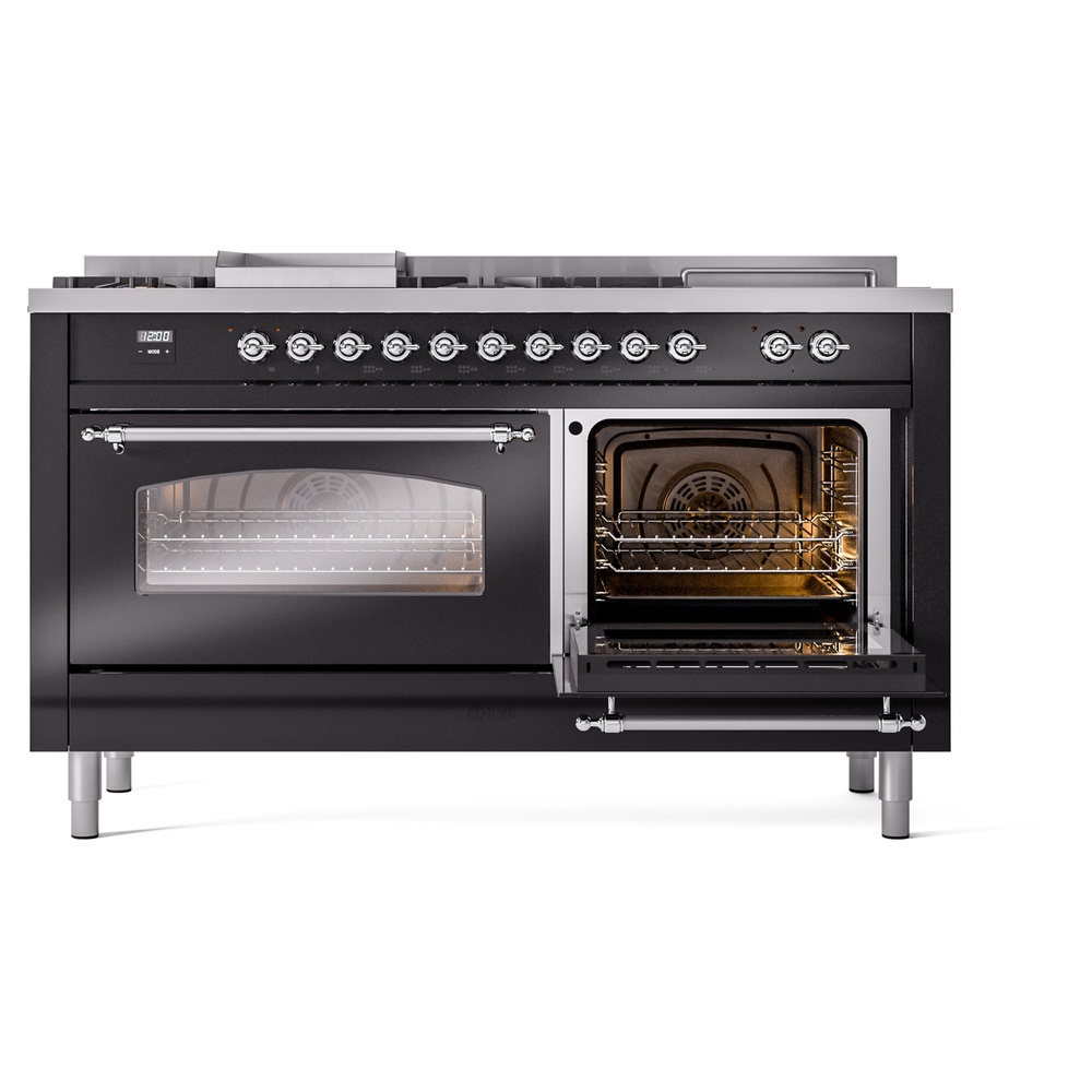 ILVE UP60FSNMPBKC Nostalgie II 60" Dual Fuel Range, side oven door opened