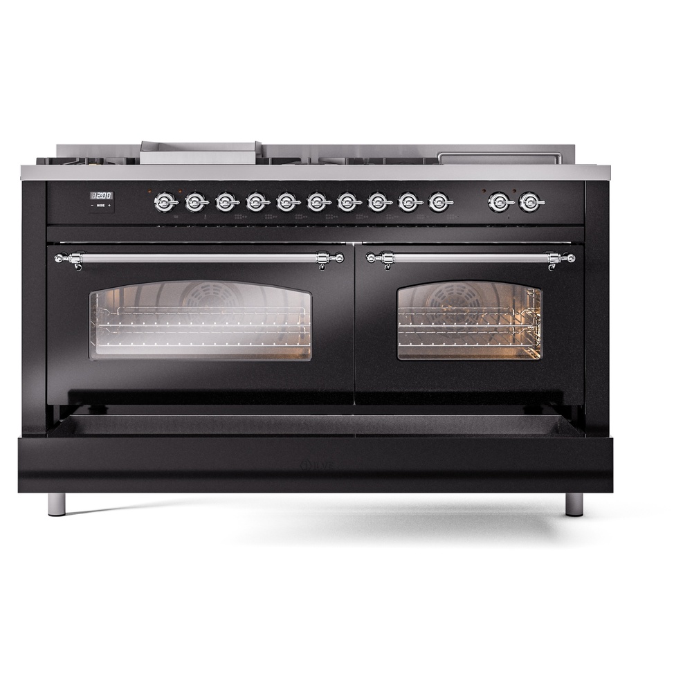 ILVE UP60FSNMPBKC Nostalgie II 60" Dual Fuel Range, drawer opened