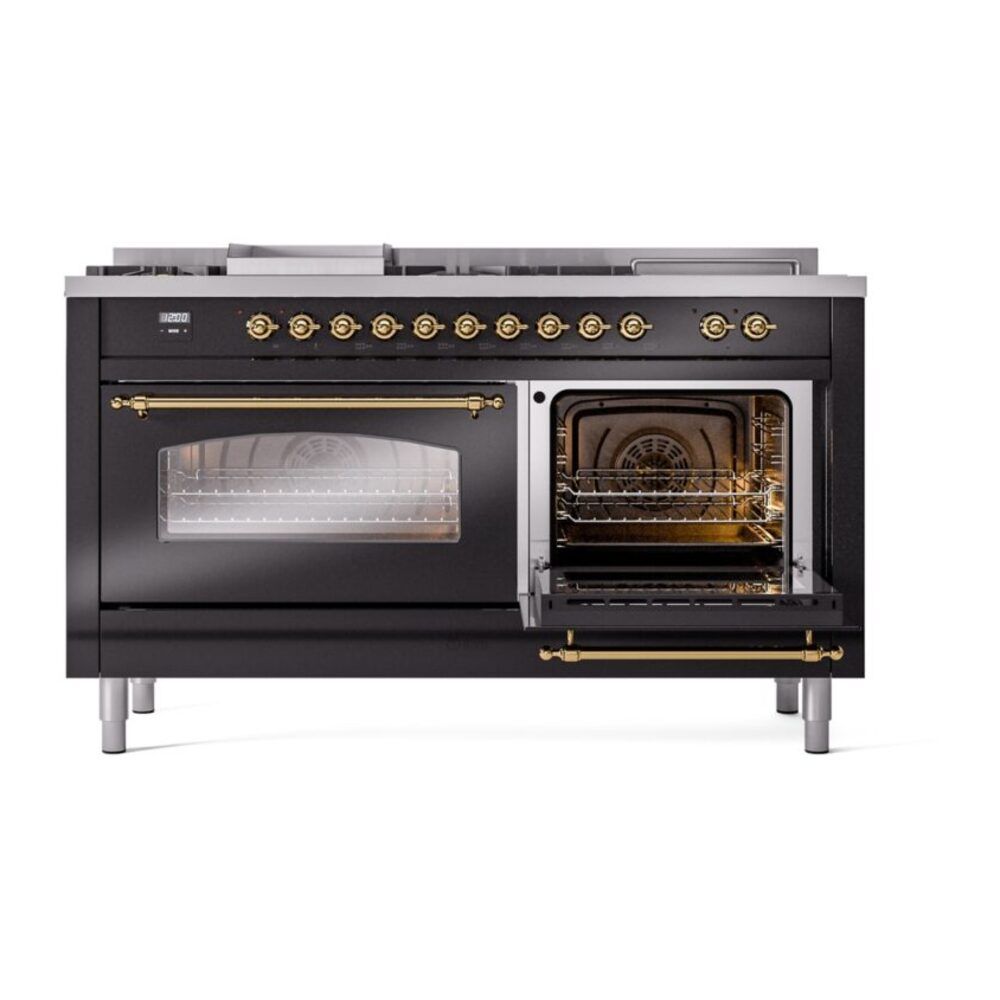 ILVE UP60FSNMPBKGLP Nostalgie II 60" Dual Fuel Range, side oven door opened