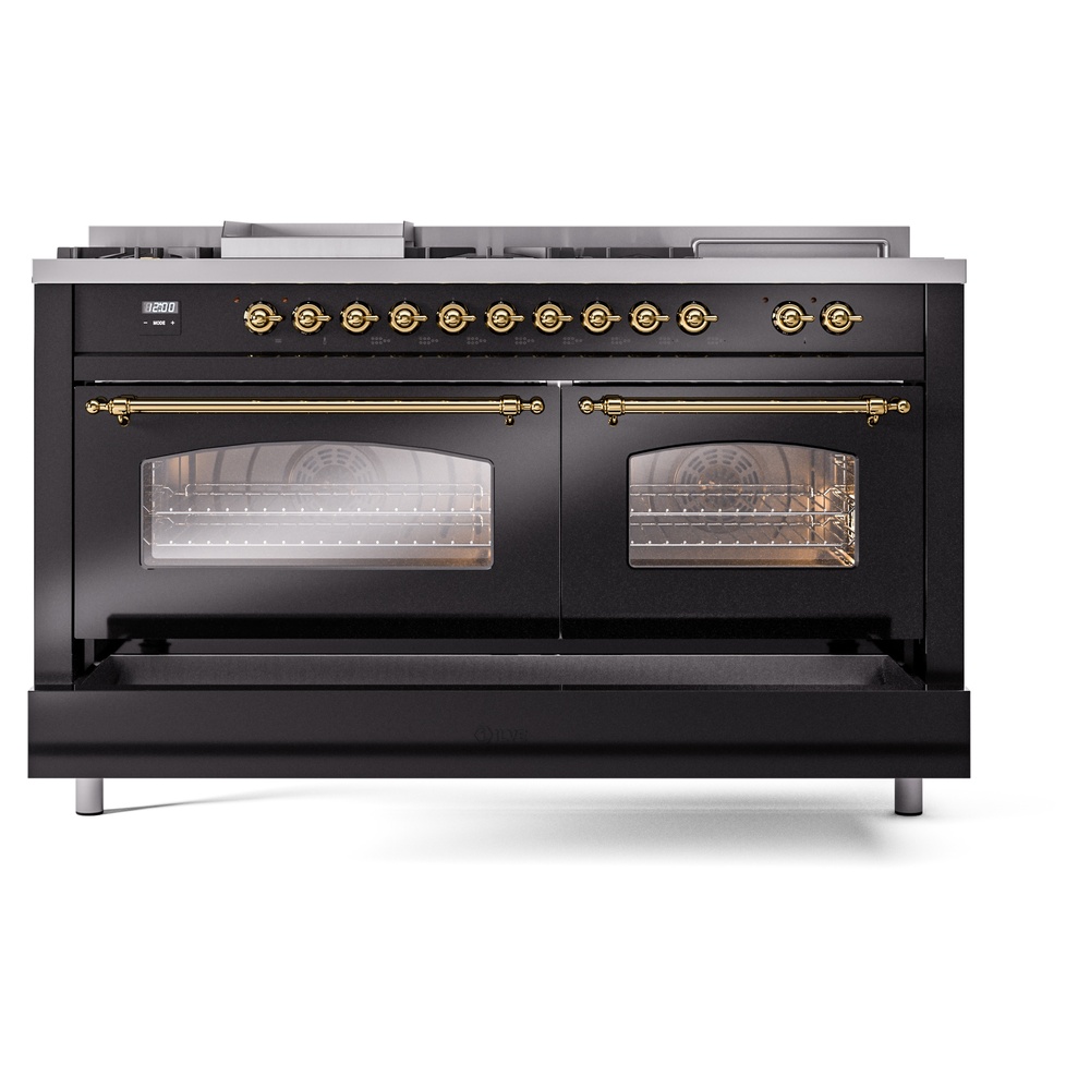 ILVE UP60FSNMPBKGLP Nostalgie II 60" Dual Fuel Range, drawer opened