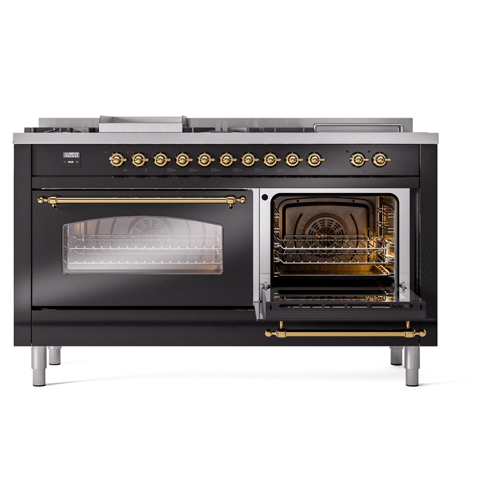 ILVE UP60FSNMPBKG Nostalgie II 60" Dual Fuel Range, side oven door opened