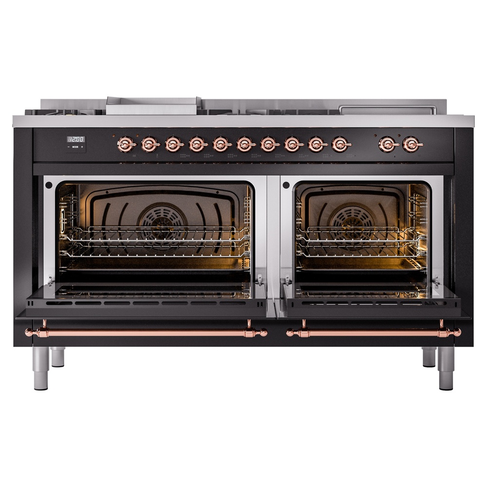 ILVE UP60FSNMPBKPLP Nostalgie II 60" Dual Fuel Range, oven doors opened