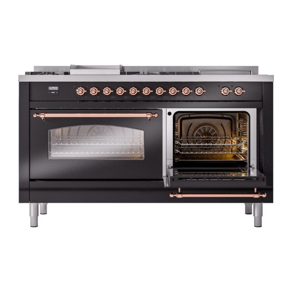 ILVE UP60FSNMPBKP Nostalgie II 60" Dual Fuel Range, side oven door opened