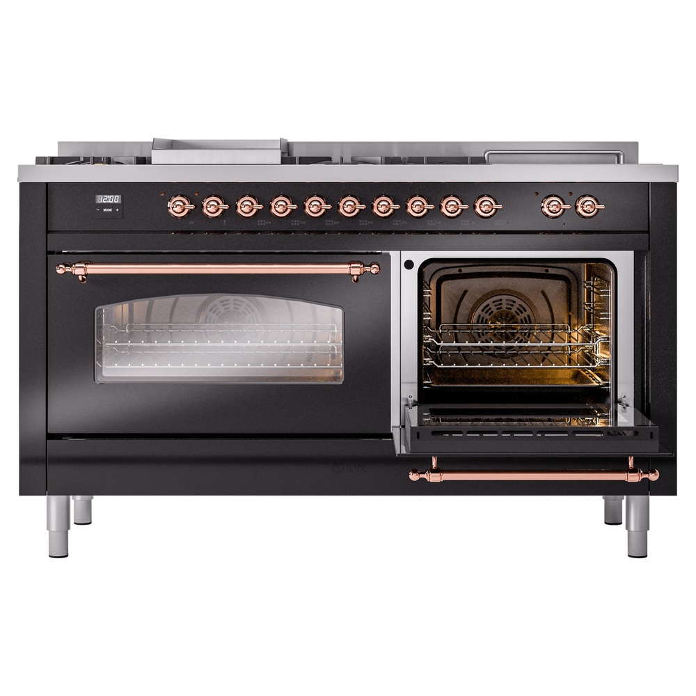 ILVE UP60FSNMPBKP Nostalgie II 60" Dual Fuel Range, side oven door opened
