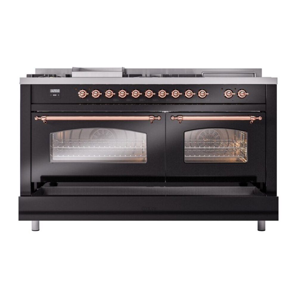 ILVE UP60FSNMPBKP Nostalgie II 60" Dual Fuel Range, drawer opened