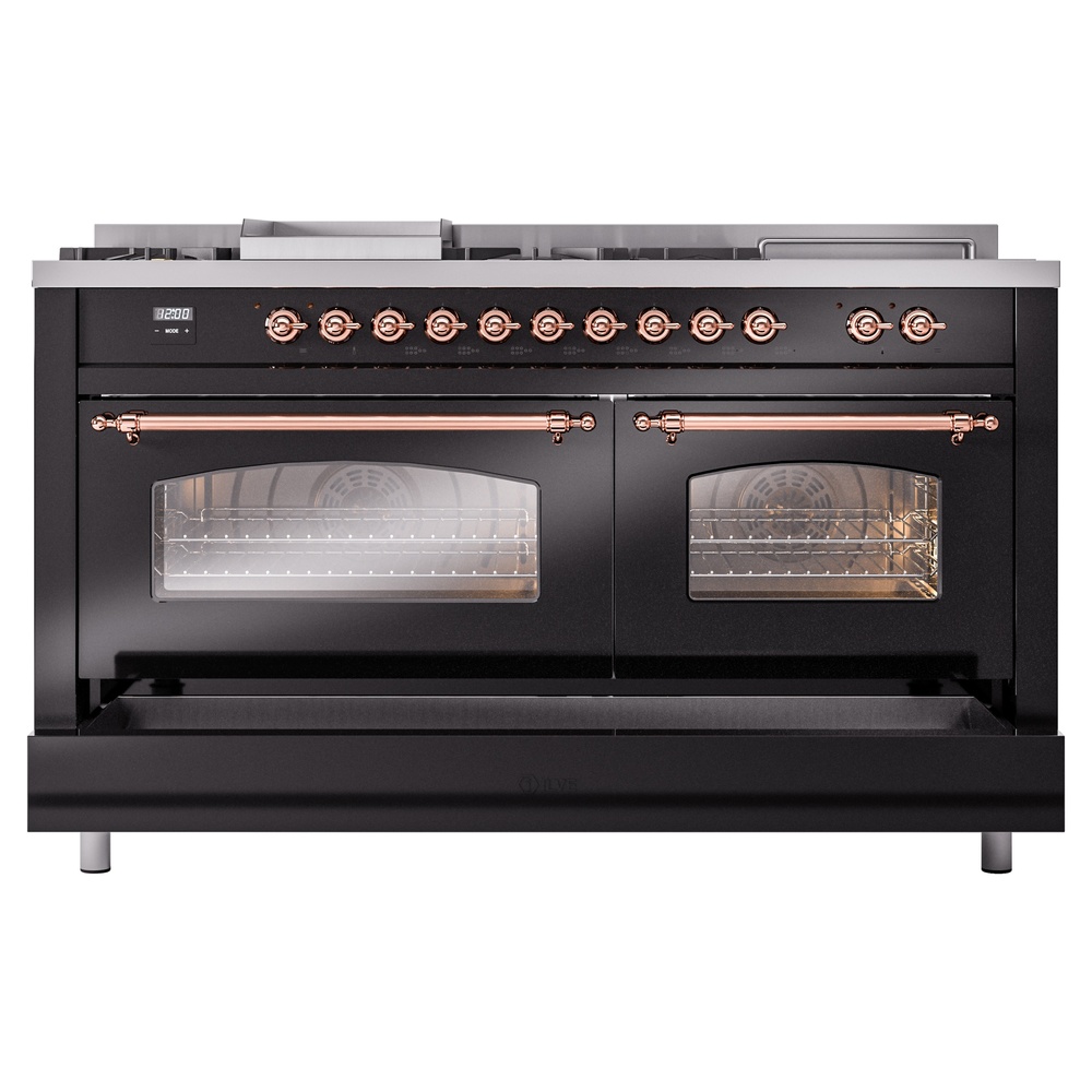 ILVE UP60FSNMPBKP Nostalgie II 60" Dual Fuel Range, drawer opened