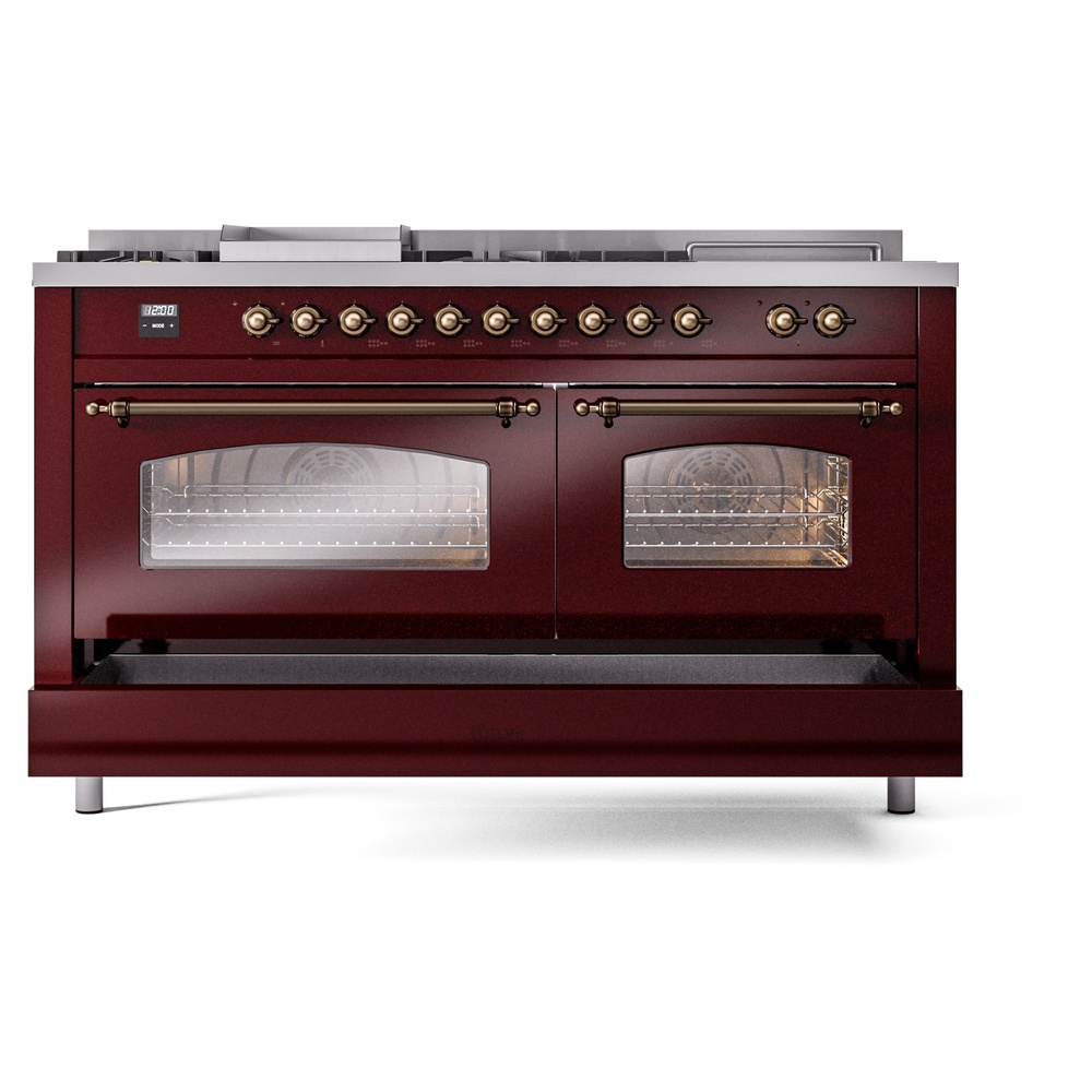 ILVE UP60FSNMPBUBLP Nostalgie II 60" Dual Fuel Range, drawer opened