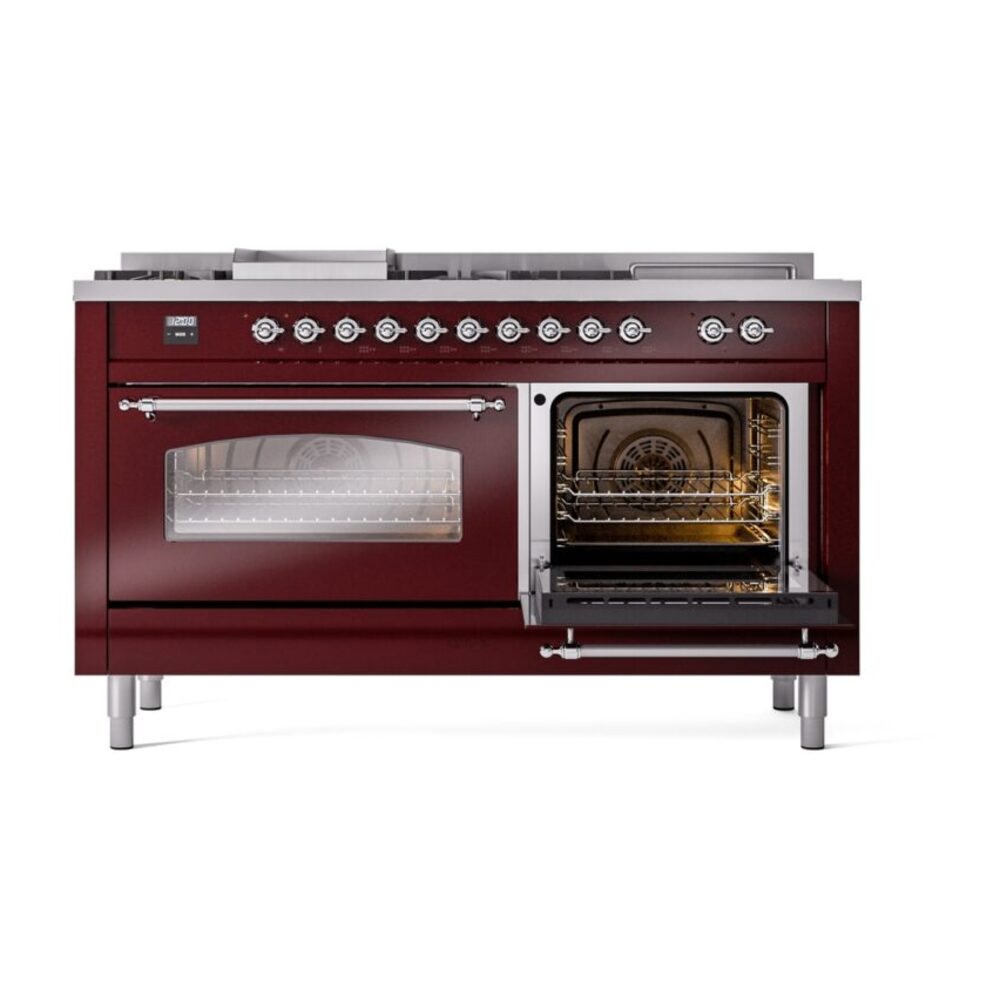 ILVE UP60FSNMPBUCLP Nostalgie II 60" Dual Fuel Range, side oven door opened