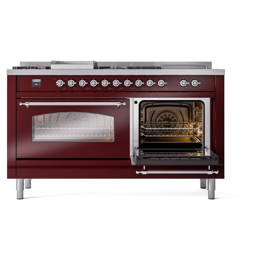 ILVE UP60FSNMPBUCLP Nostalgie II 60" Dual Fuel Range, side oven door opened