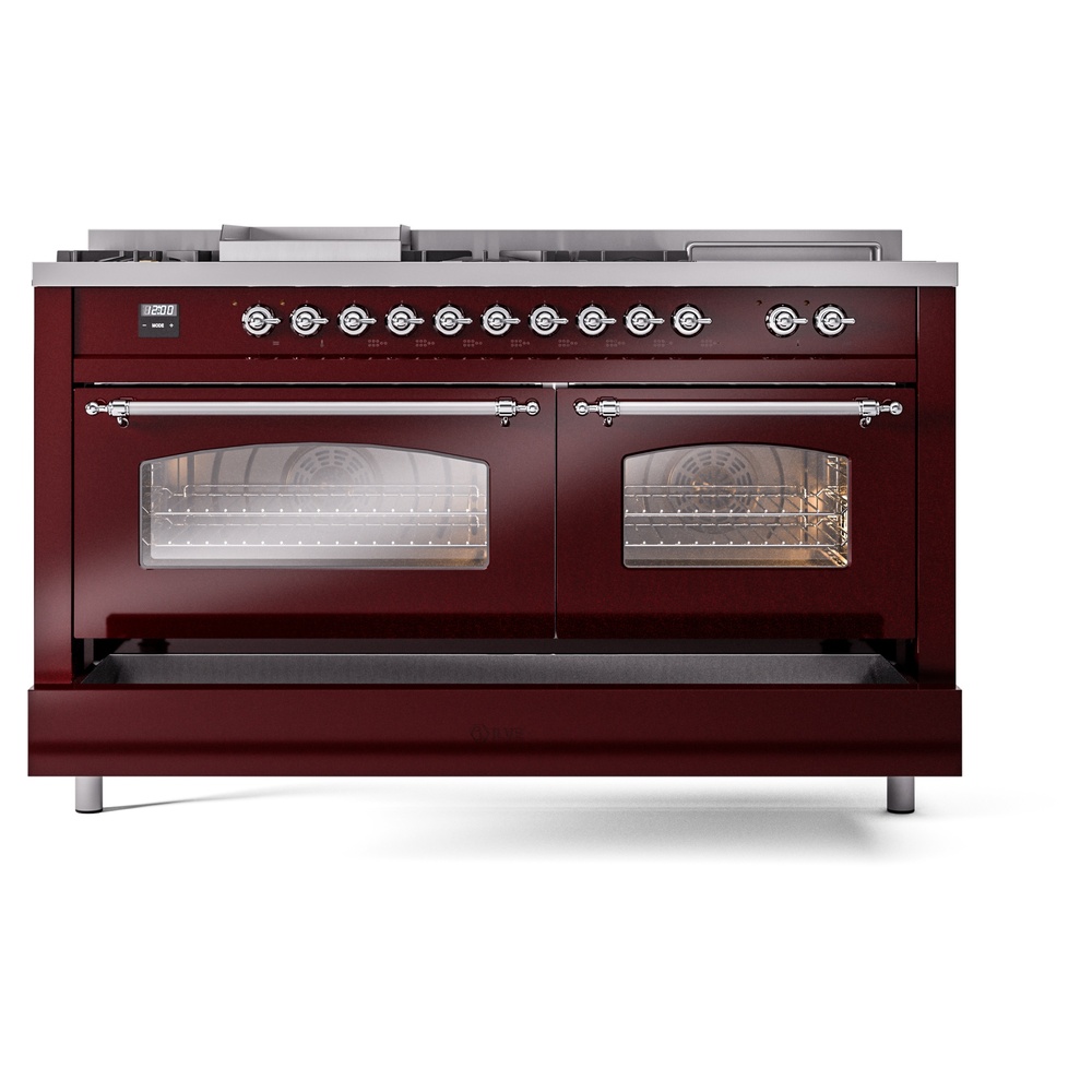 ILVE UP60FSNMPBUCLP Nostalgie II 60" Dual Fuel Range, drawer opened