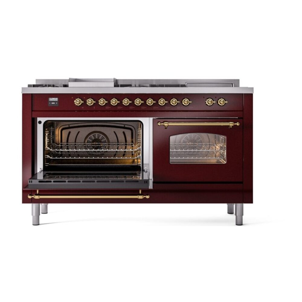 ILVE UP60FSNMPBUGLP Nostalgie II 60" Dual Fuel Range, main oven door opened