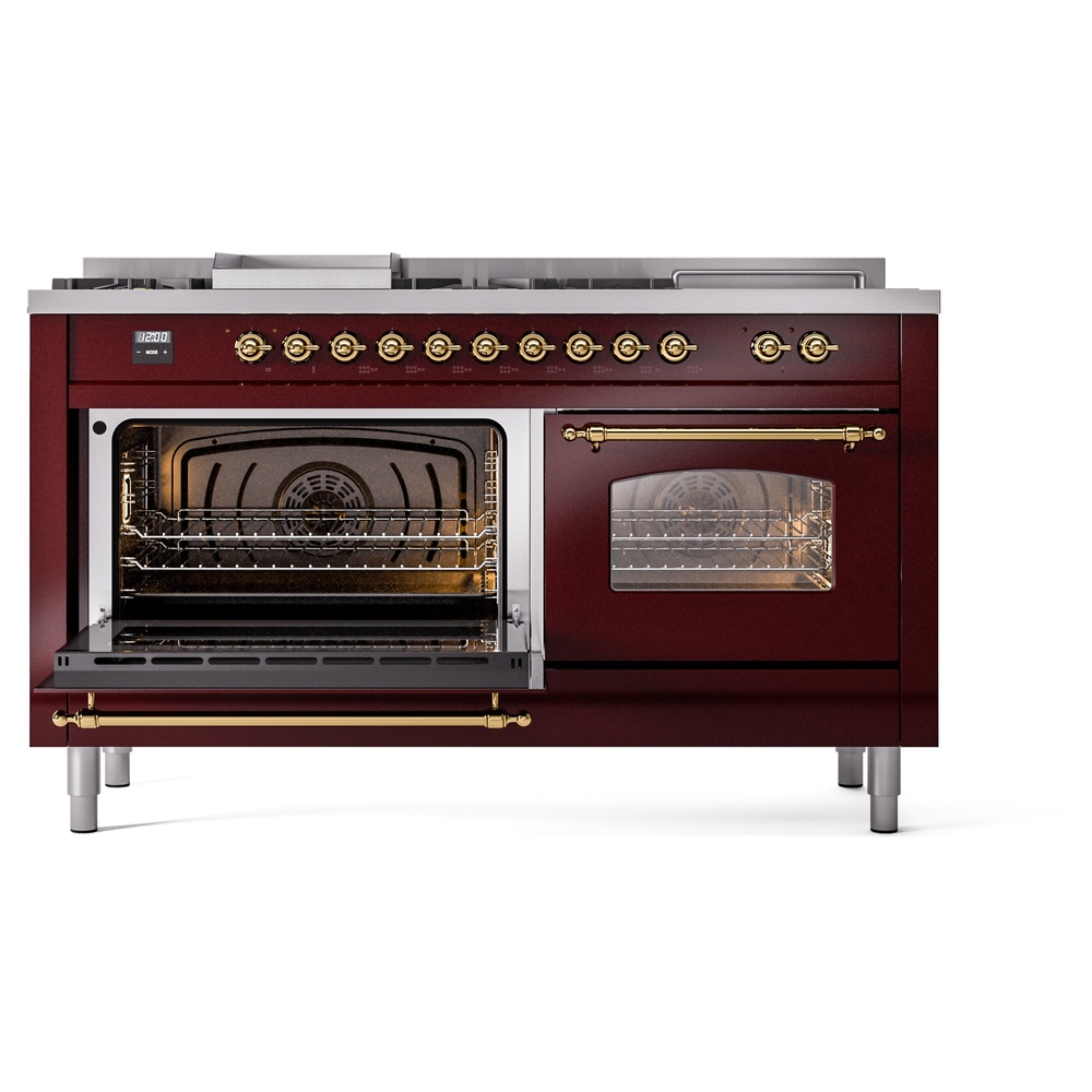 ILVE UP60FSNMPBUGLP Nostalgie II 60" Dual Fuel Range, main oven door opened