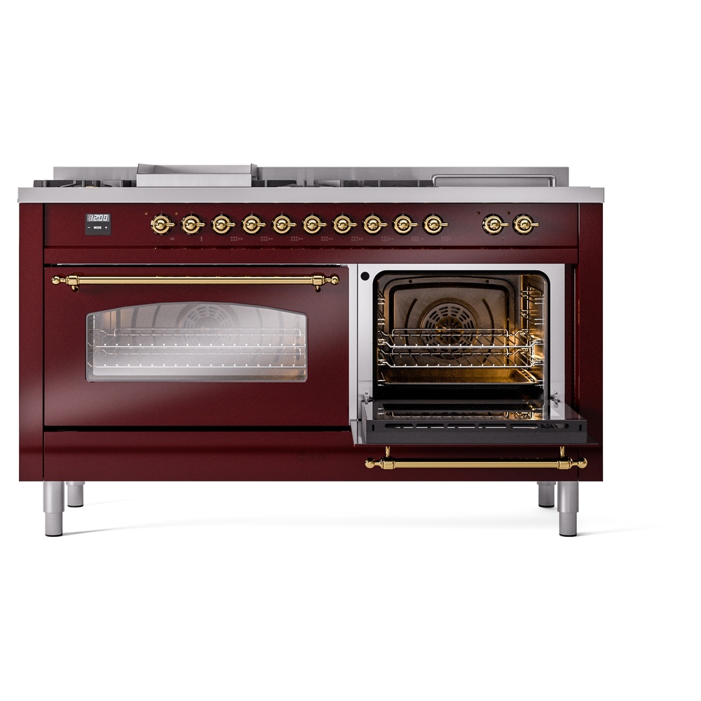 ILVE UP60FSNMPBUGLP Nostalgie II 60" Dual Fuel Range, side oven door opened