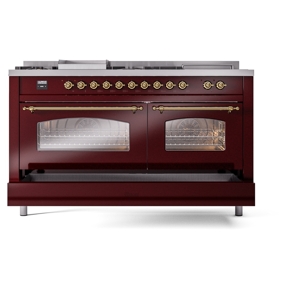 ILVE UP60FSNMPBUGLP Nostalgie II 60" Dual Fuel Range, drawer opened