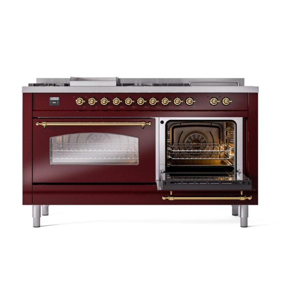 ILVE UP60FSNMPBUG Nostalgie II 60" Dual Fuel Range, side oven door opened