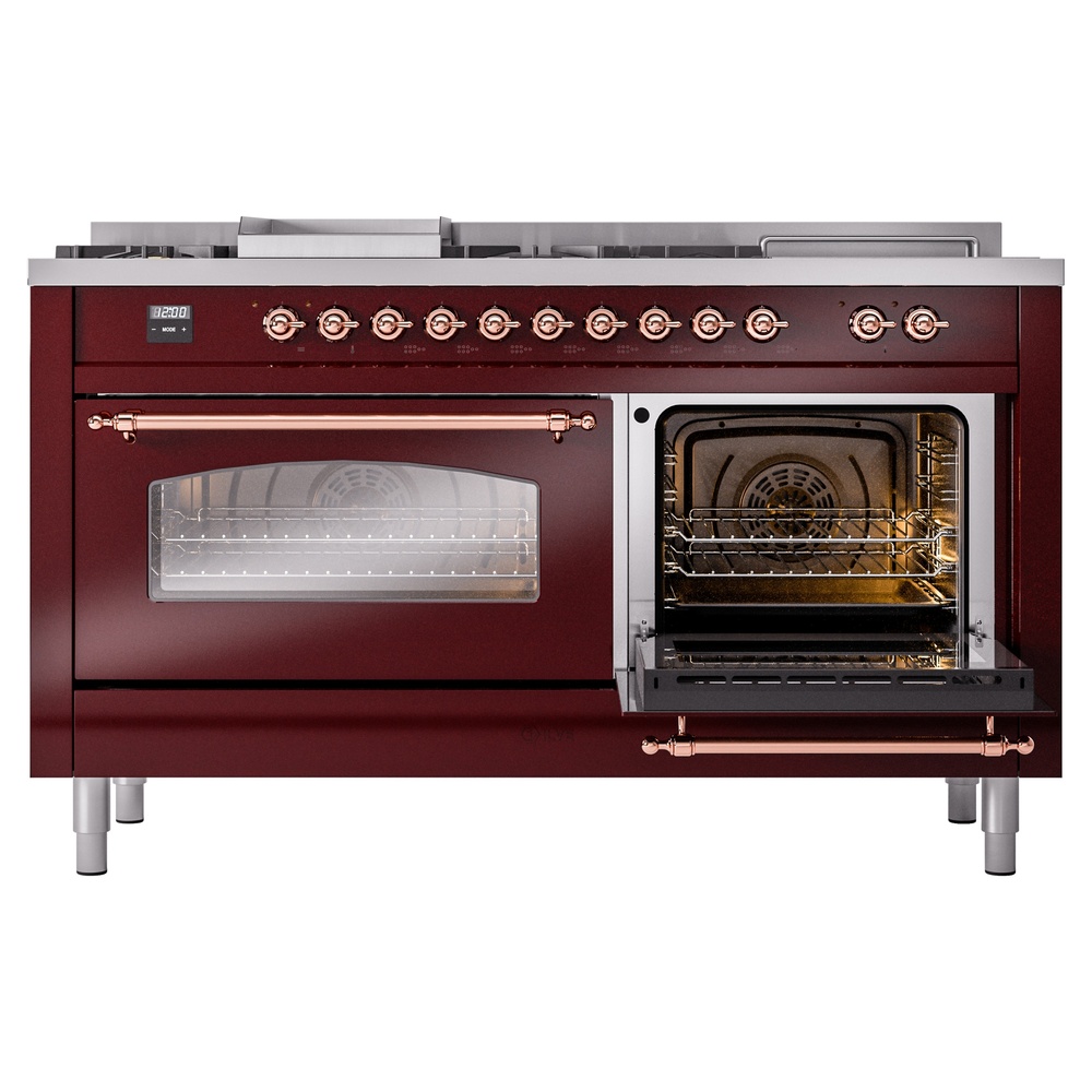 ILVE UP60FSNMPBUPLP Nostalgie II 60" Dual Fuel Range, side oven door opened