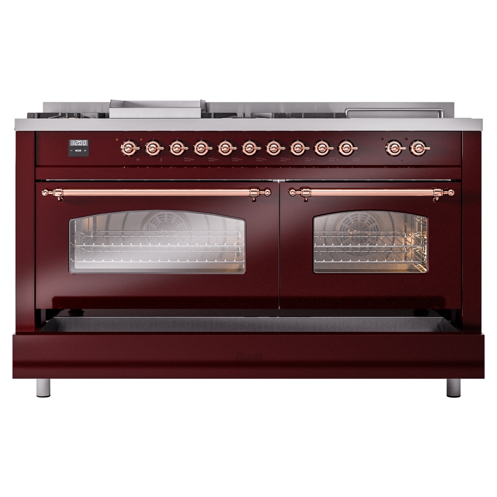 ILVE UP60FSNMPBUPLP Nostalgie II 60" Dual Fuel Range, drawer opened