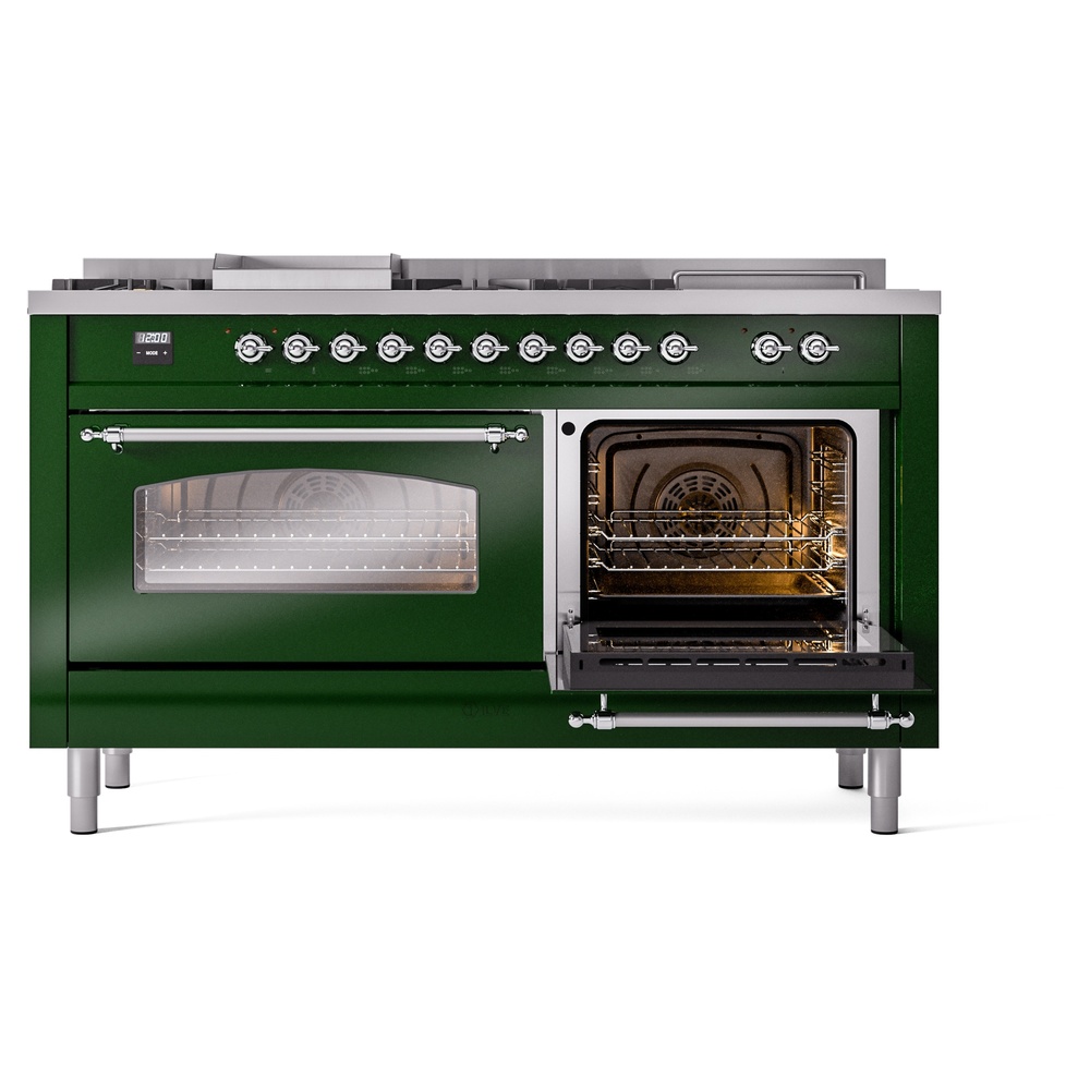 ILVE UP60FSNMPEGCLP Nostalgie II 60" Dual Fuel Range, side oven door opened