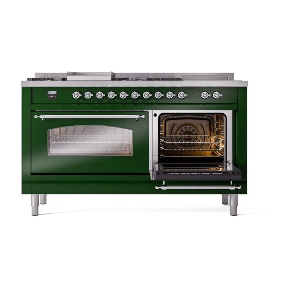 ILVE UP60FSNMPEGC Nostalgie II 60" Dual Fuel Range, side oven door opened