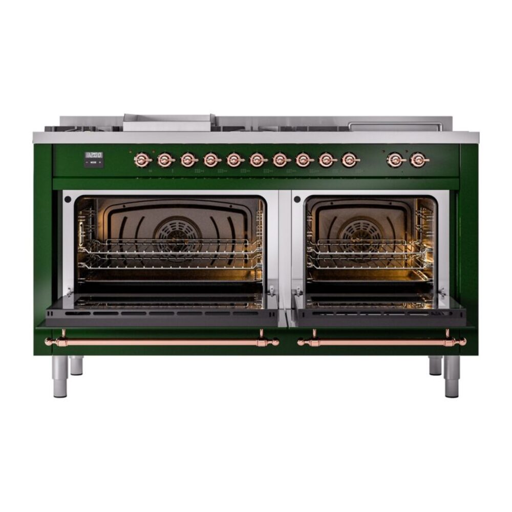 ILVE UP60FSNMPEGPLP Nostalgie II 60" Dual Fuel Range, oven doors opened