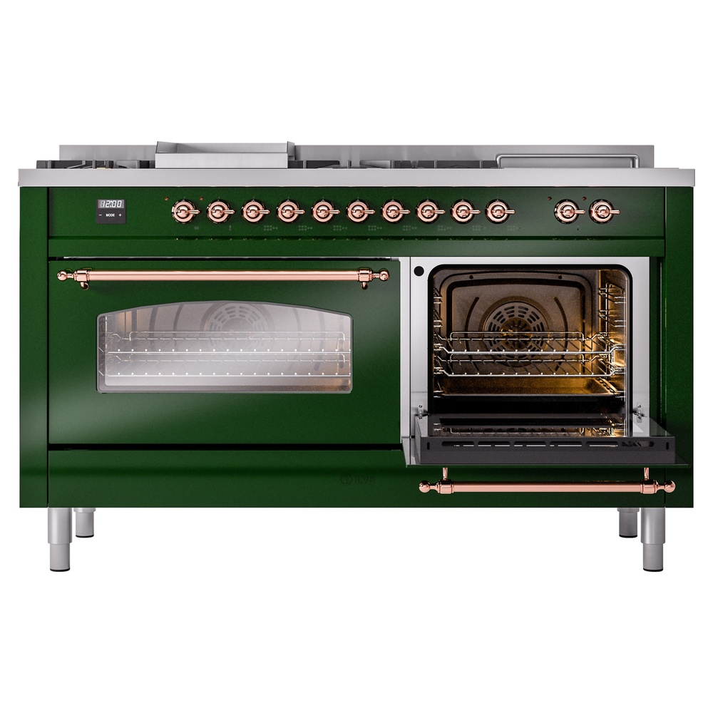 ILVE UP60FSNMPEGPLP Nostalgie II 60" Dual Fuel Range, side oven door opened