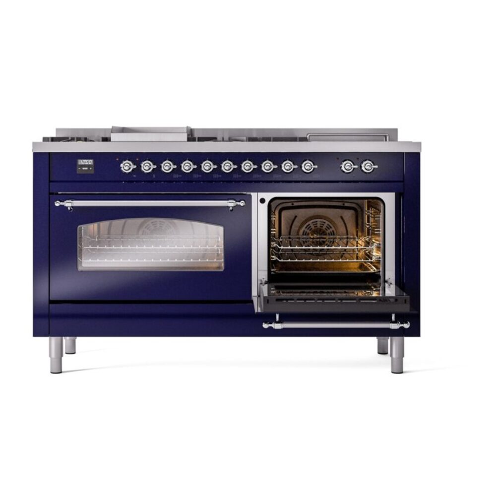 ILVE UP60FSNMPMBCLP Nostalgie II 60" Dual Fuel Range, side oven door opened