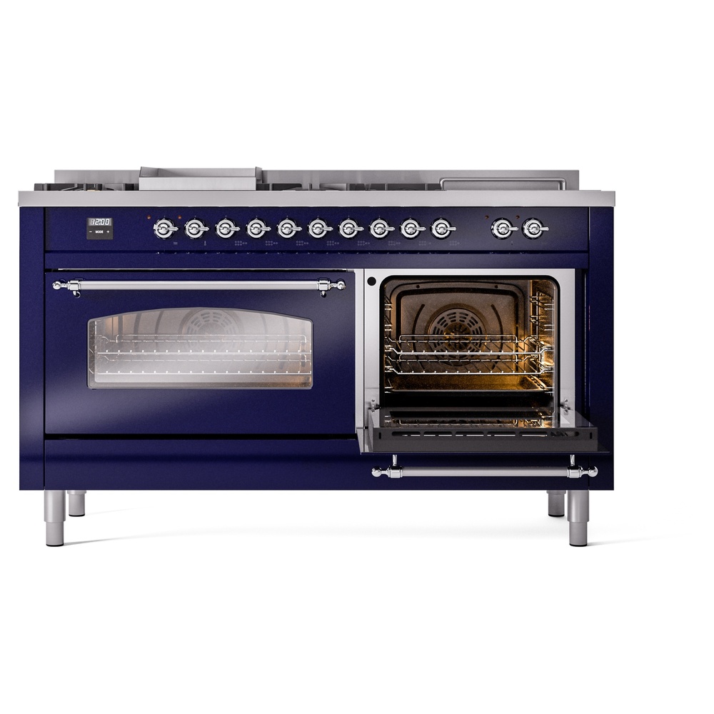 ILVE UP60FSNMPMBCLP Nostalgie II 60" Dual Fuel Range, side oven door opened
