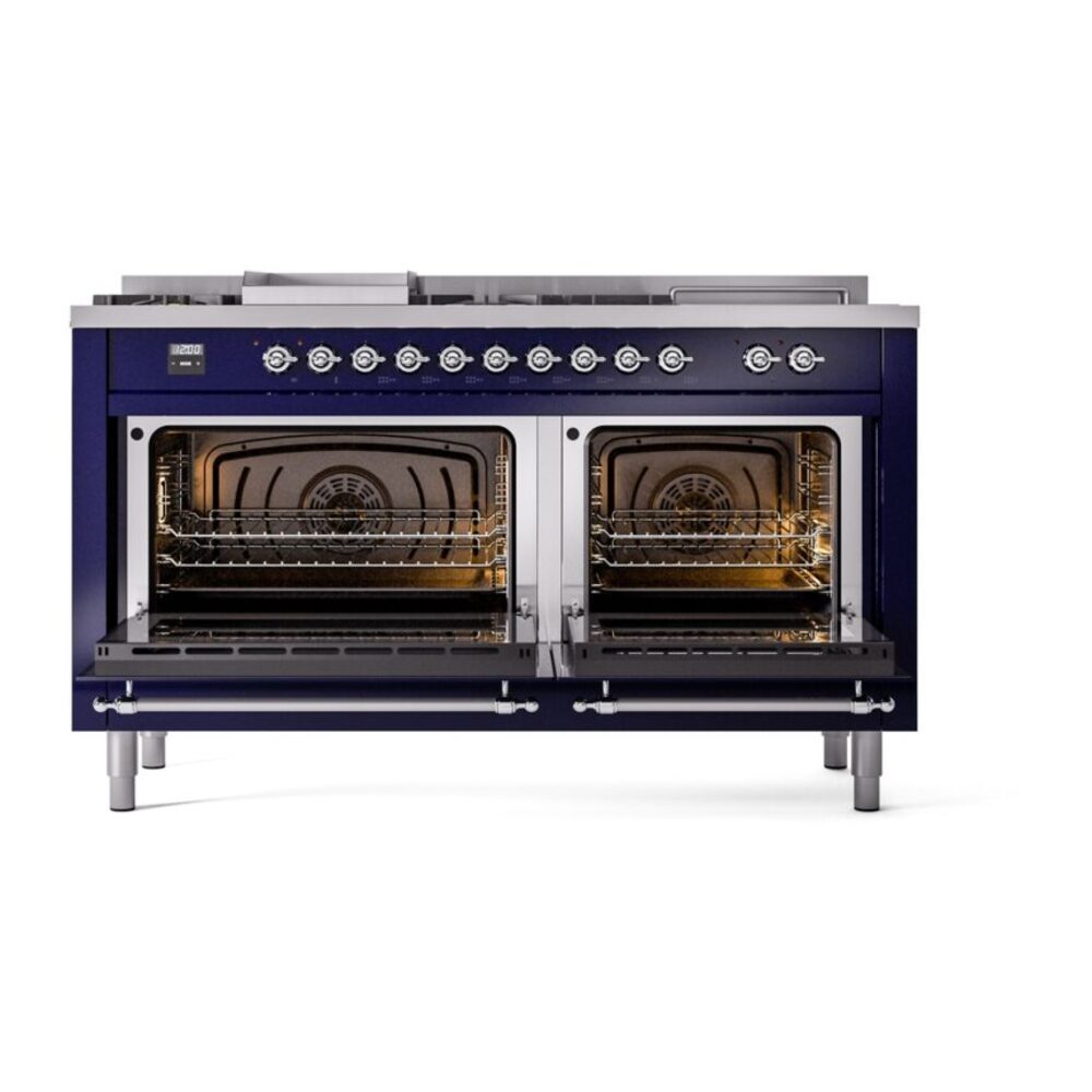 ILVE UP60FSNMPMBC Nostalgie II 60" Dual Fuel Range, oven doors opened