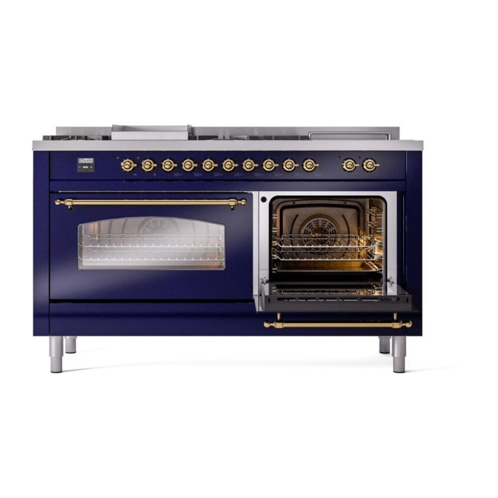 ILVE UP60FSNMPMBGLP Nostalgie II 60" Dual Fuel Range, side oven door opened