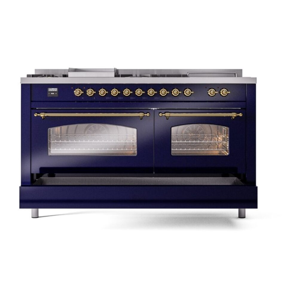 ILVE UP60FSNMPMBGLP Nostalgie II 60" Dual Fuel Range, drawer opened
