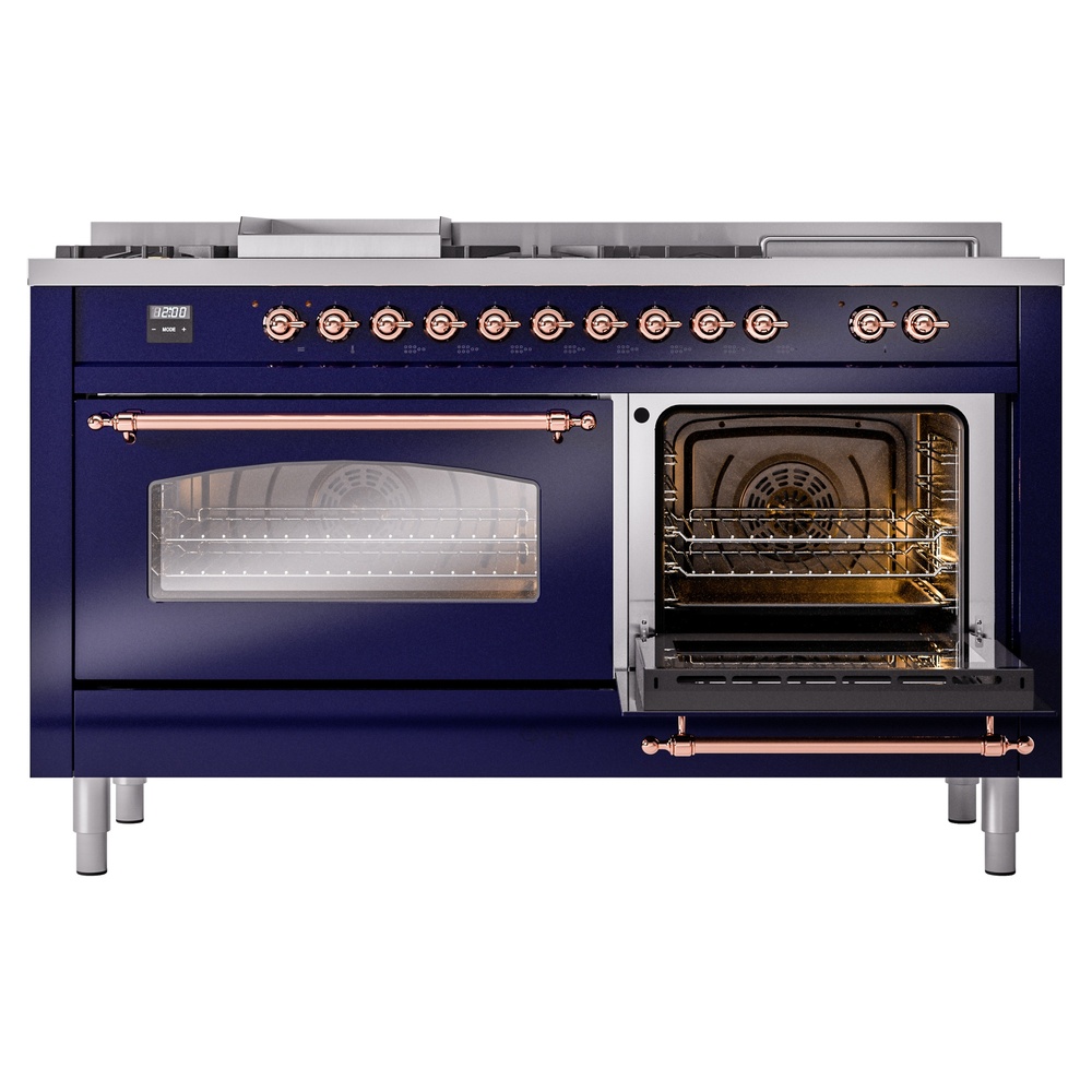 ILVE UP60FSNMPMBPLP Nostalgie II 60" Dual Fuel Range, side oven door opened