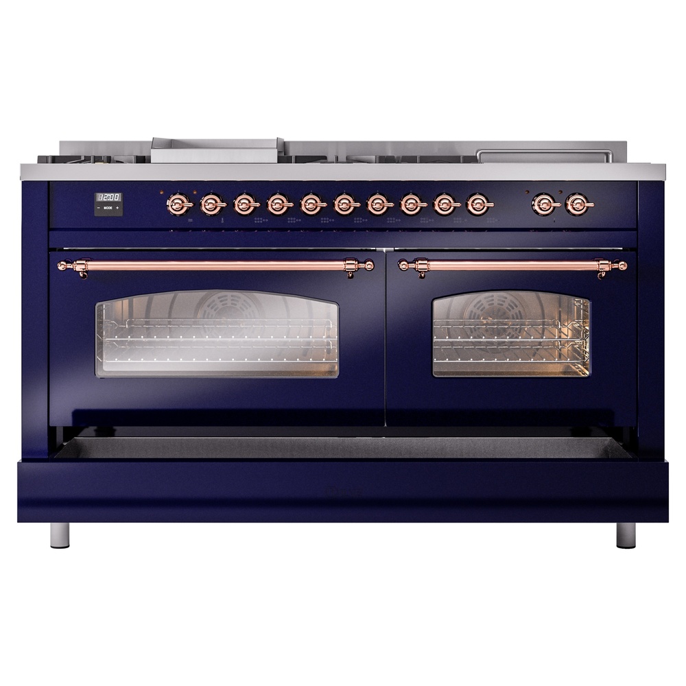 ILVE UP60FSNMPMBPLP Nostalgie II 60" Dual Fuel Range, drawer opened