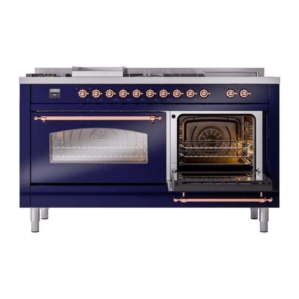 ILVE UP60FSNMPMBP Nostalgie II 60" Dual Fuel Range, side oven door opened