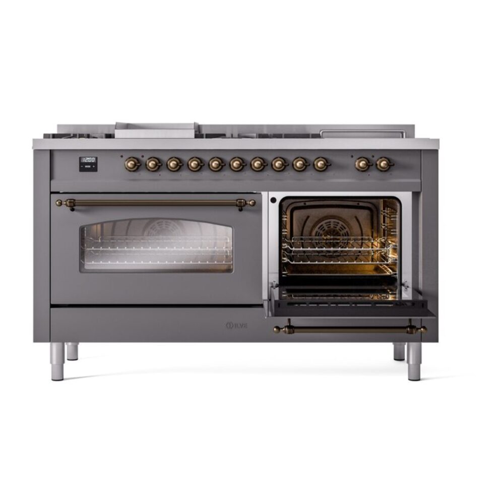 ILVE UP60FSNMPMGBLP Nostalgie II 60" Dual Fuel Range, side oven door opened