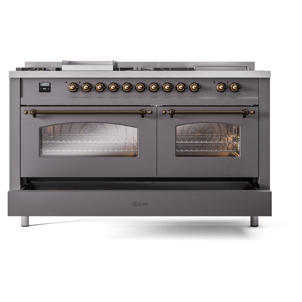 ILVE UP60FSNMPMGBLP Nostalgie II 60" Dual Fuel Range, drawer opened