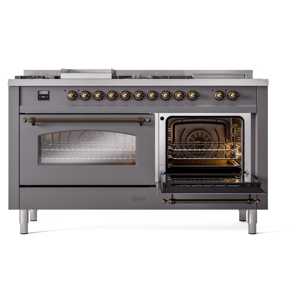 ILVE UP60FSNMPMGB Nostalgie II 60" Dual Fuel Range, side oven door opened