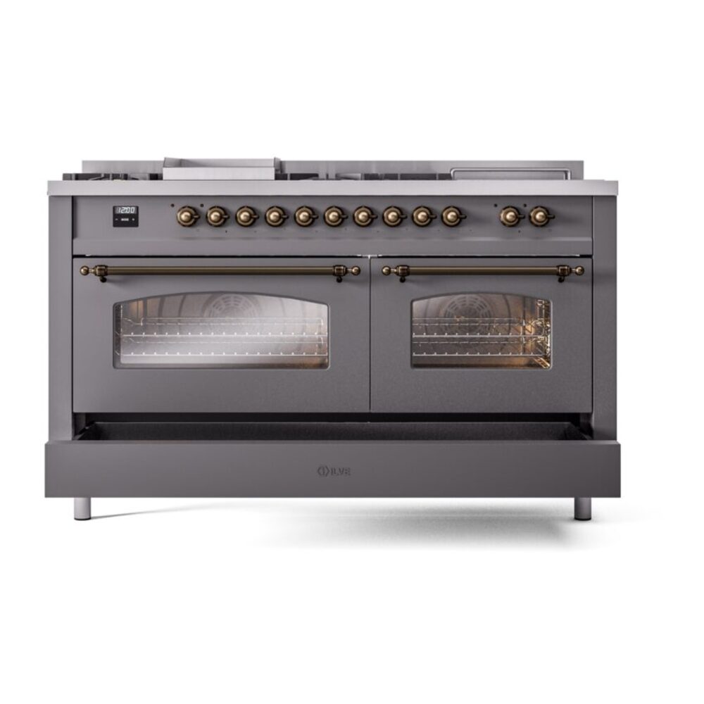 ILVE UP60FSNMPMGB Nostalgie II 60" Dual Fuel Range, drawer opened