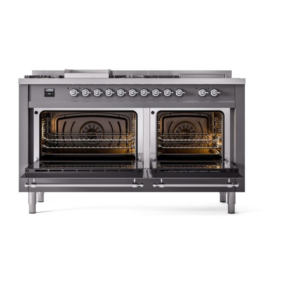 ILVE UP60FSNMPMGCLP Nostalgie II 60" Dual Fuel Range, oven doors opened