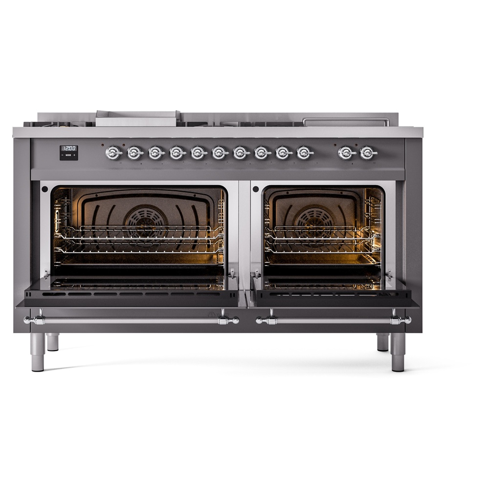 ILVE UP60FSNMPMGCLP Nostalgie II 60" Dual Fuel Range, oven doors opened
