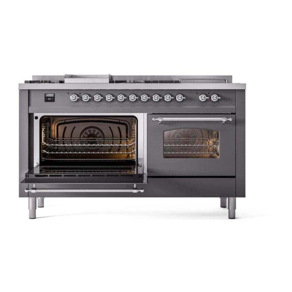 ILVE UP60FSNMPMGCLP Nostalgie II 60" Dual Fuel Range, main oven door opened