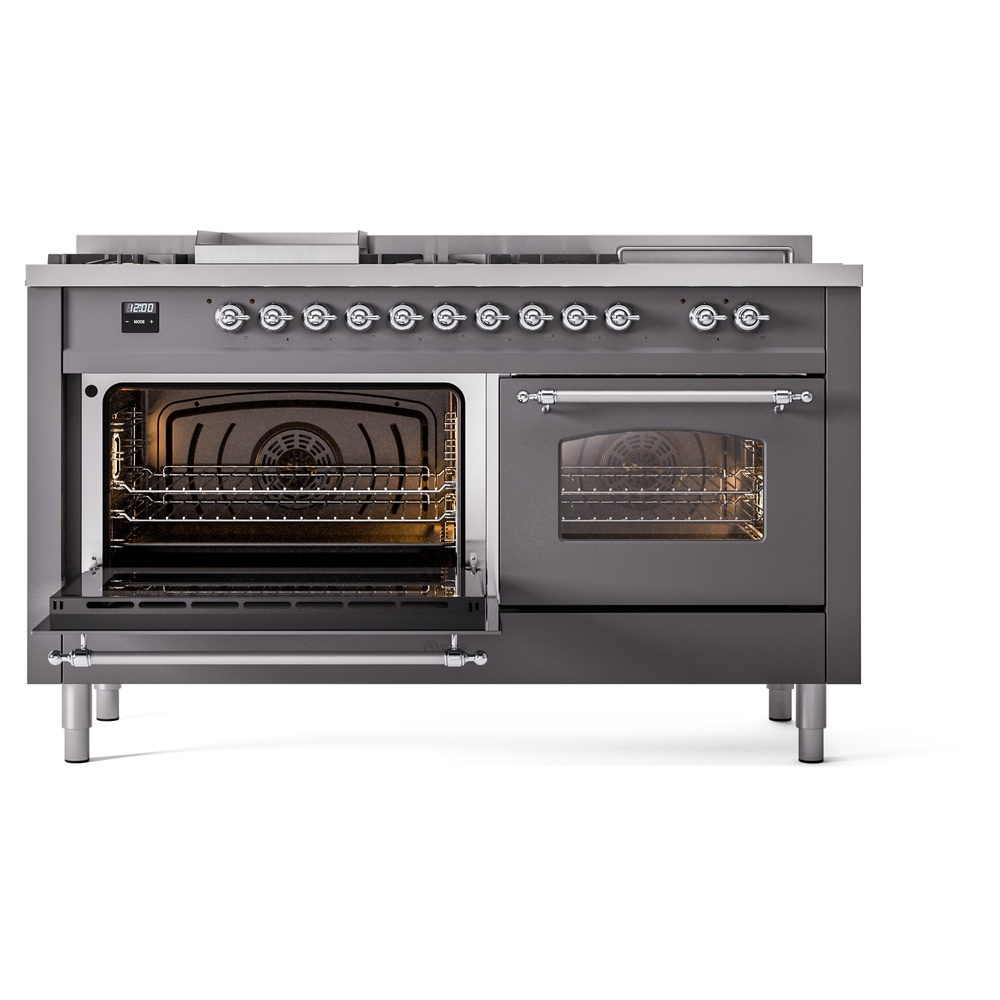 ILVE UP60FSNMPMGCLP Nostalgie II 60" Dual Fuel Range, main oven door opened