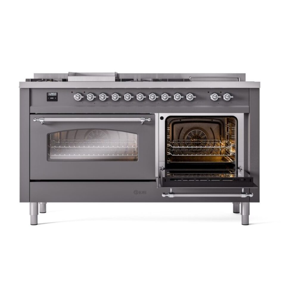 ILVE UP60FSNMPMGCLP Nostalgie II 60" Dual Fuel Range, side oven door opened