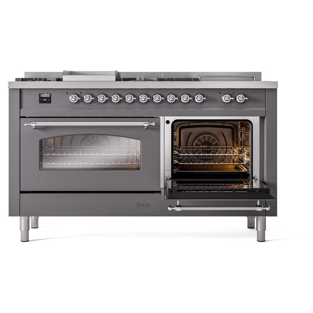 ILVE UP60FSNMPMGCLP Nostalgie II 60" Dual Fuel Range, side oven door opened