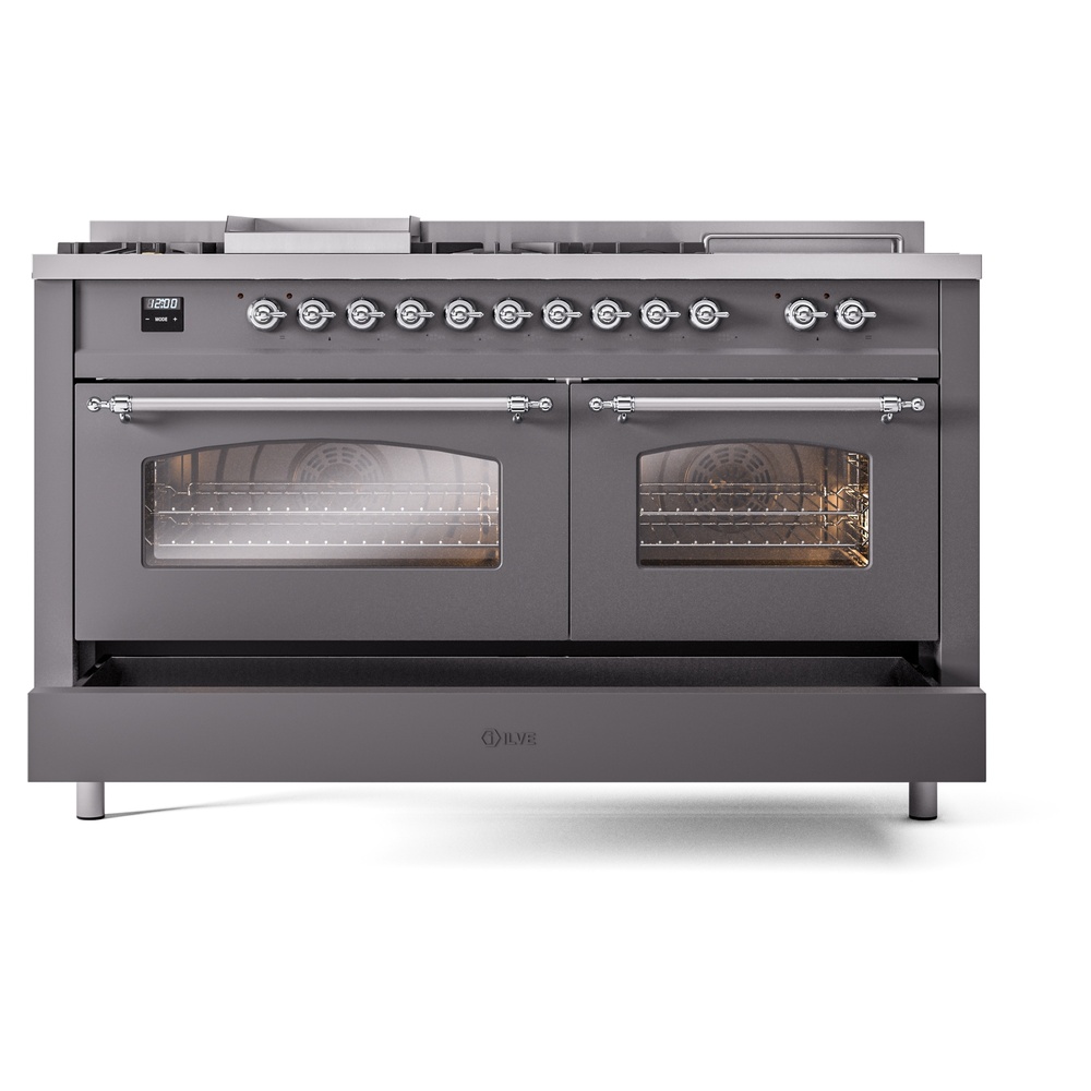 ILVE UP60FSNMPMGCLP Nostalgie II 60" Dual Fuel Range, drawer opened