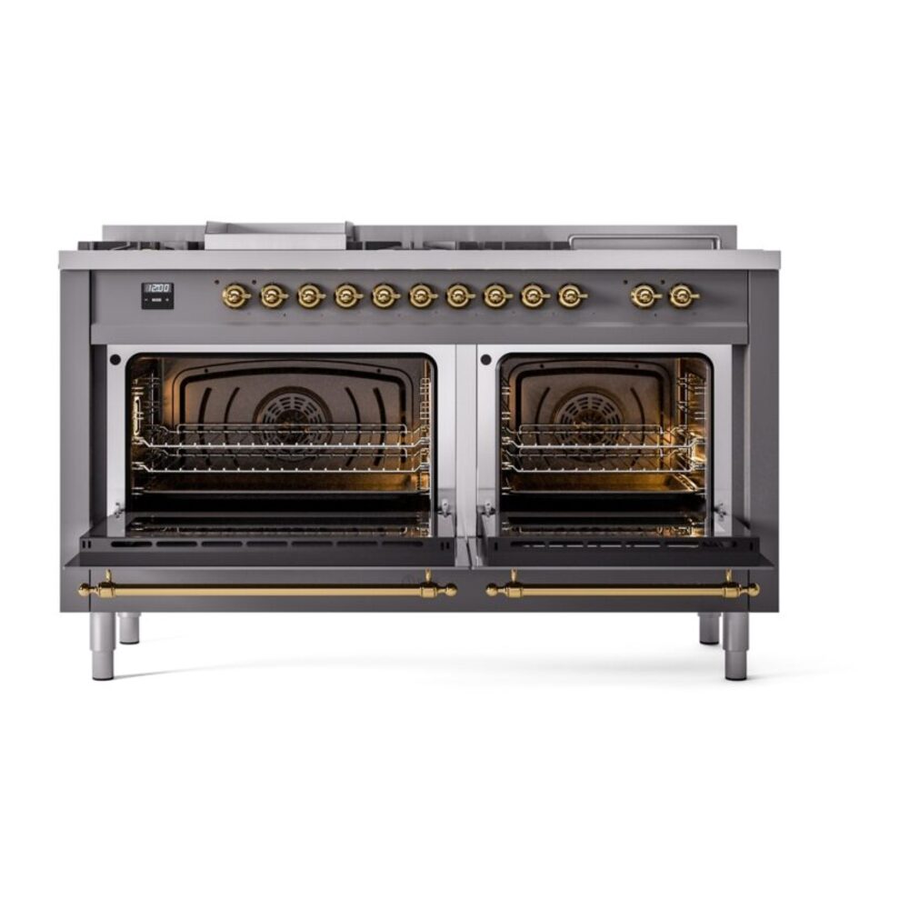 ILVE UP60FSNMPMGG Nostalgie II 60" Dual Fuel Range, oven doors opened