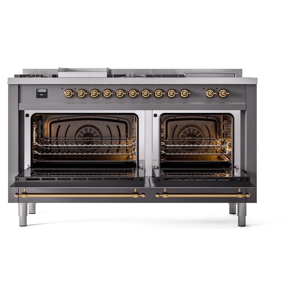 ILVE UP60FSNMPMGG Nostalgie II 60" Dual Fuel Range, oven doors opened