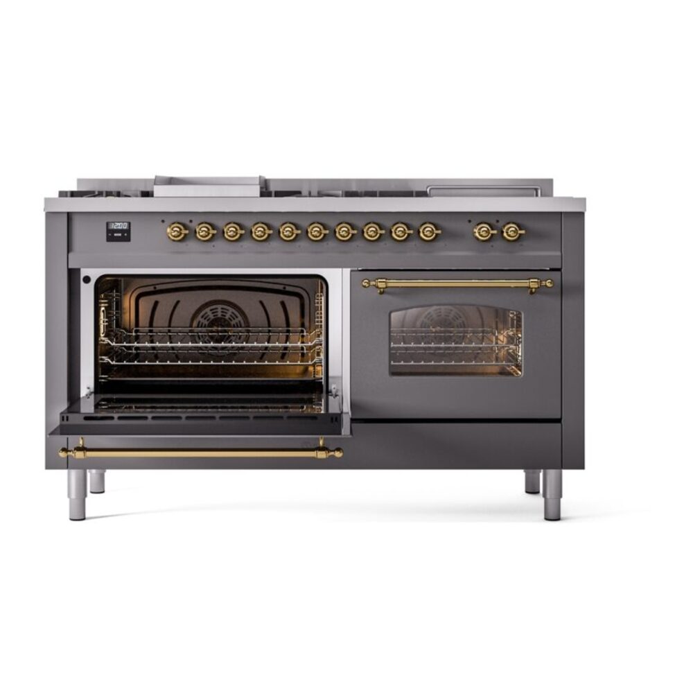 ILVE UP60FSNMPMGG Nostalgie II 60" Dual Fuel Range, main oven door opened