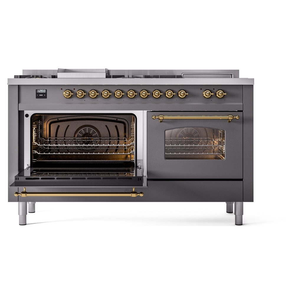 ILVE UP60FSNMPMGG Nostalgie II 60" Dual Fuel Range, main oven door opened