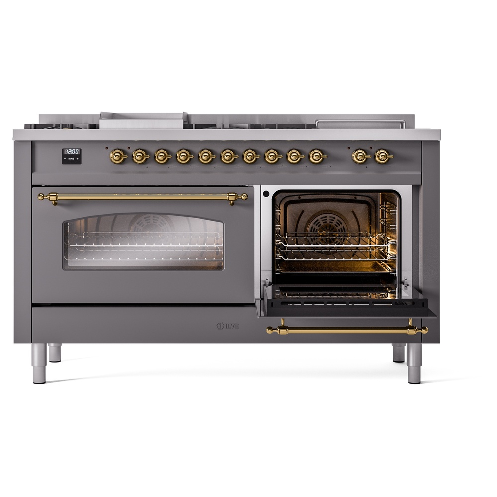 ILVE UP60FSNMPMGG Nostalgie II 60" Dual Fuel Range, side oven door opened